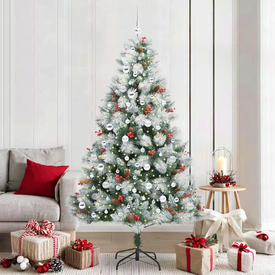 Sapin de Noël artificiel Vert et blanc 210 cm