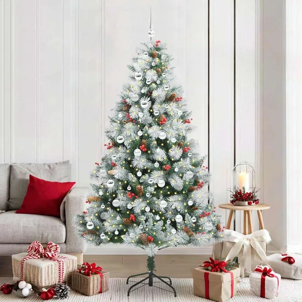 Sapin de Noël artificiel Vert et blanc 210 cm