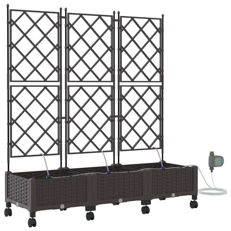 Porte-plante de jardin avec irrigation et roues 3 pc Marron PP - 2