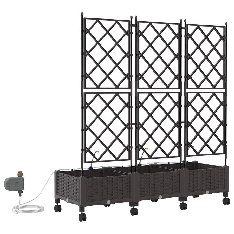 Porte-plante de jardin avec irrigation et roues 3 pc Marron PP - 4