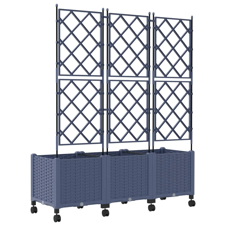 Bac de jardin avec treillis et roues 3 pc Gris PP - 4