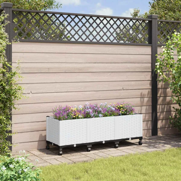 Jardinière avec Roues Blanc 120 x 40 x 48 cm PP