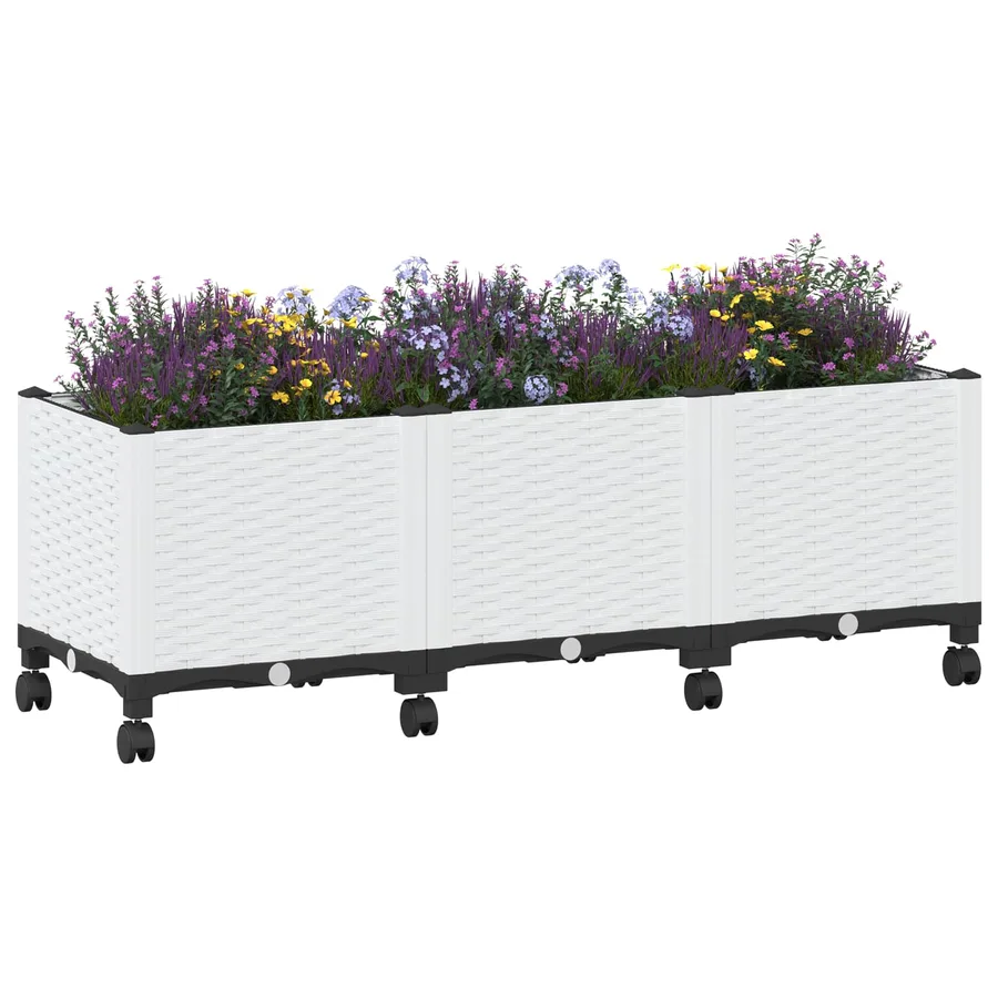 Jardinière avec Roues Blanc 120 x 40 x 48 cm PP - 3