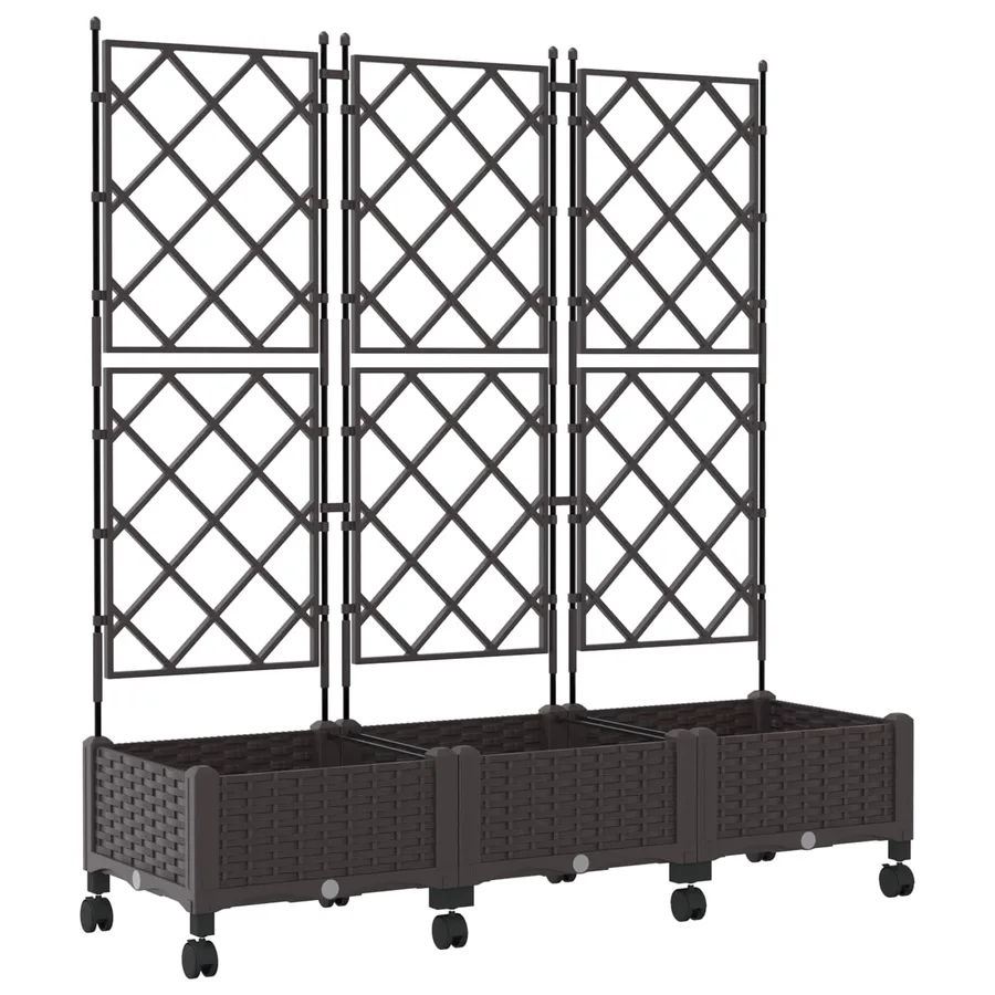 Bac de jardin avec treillis et roues 3 pc Marron PP - 2