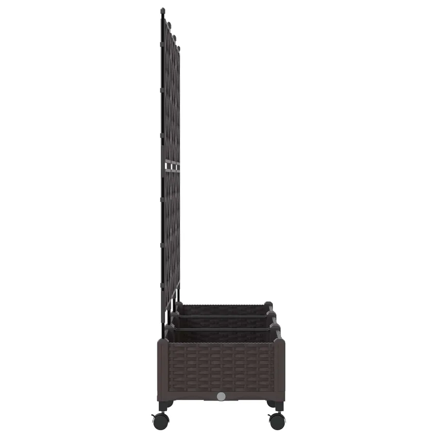 Bac de jardin avec treillis et roues 3 pc Marron PP - 3