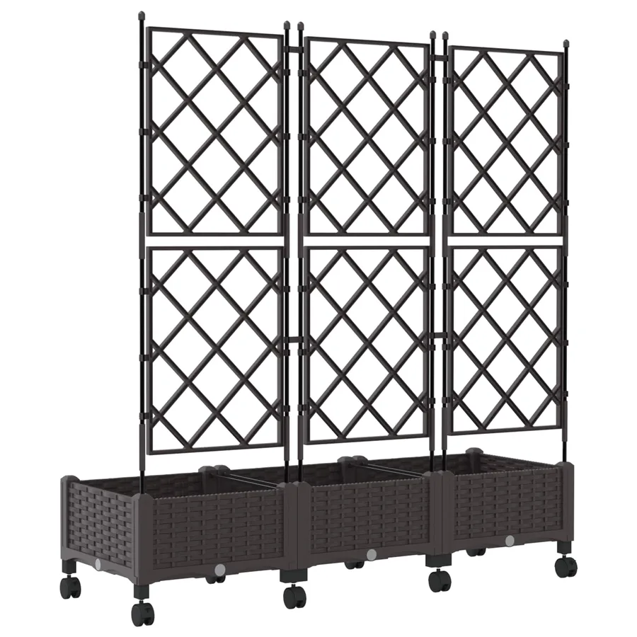 Bac de jardin avec treillis et roues 3 pc Marron PP - 4