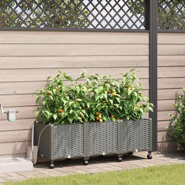 Porte-plante de jardin avec irrigation et roues 3 pc Gris clair