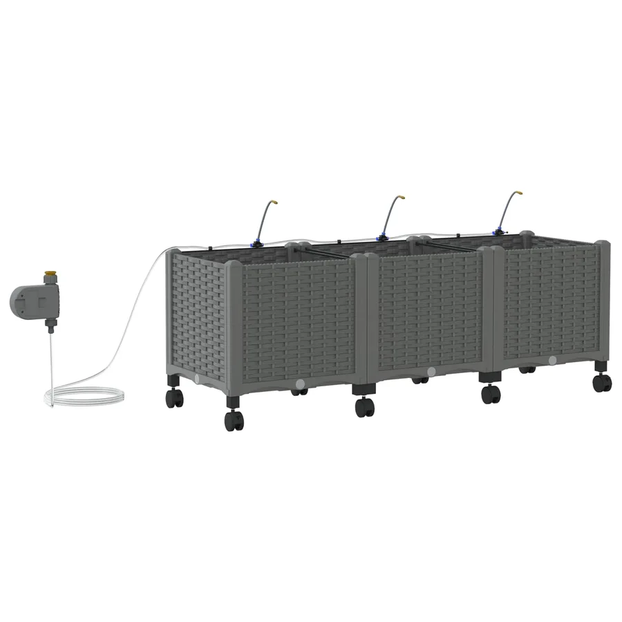 Porte-plante de jardin avec irrigation et roues 3 pc Gris clair - 4