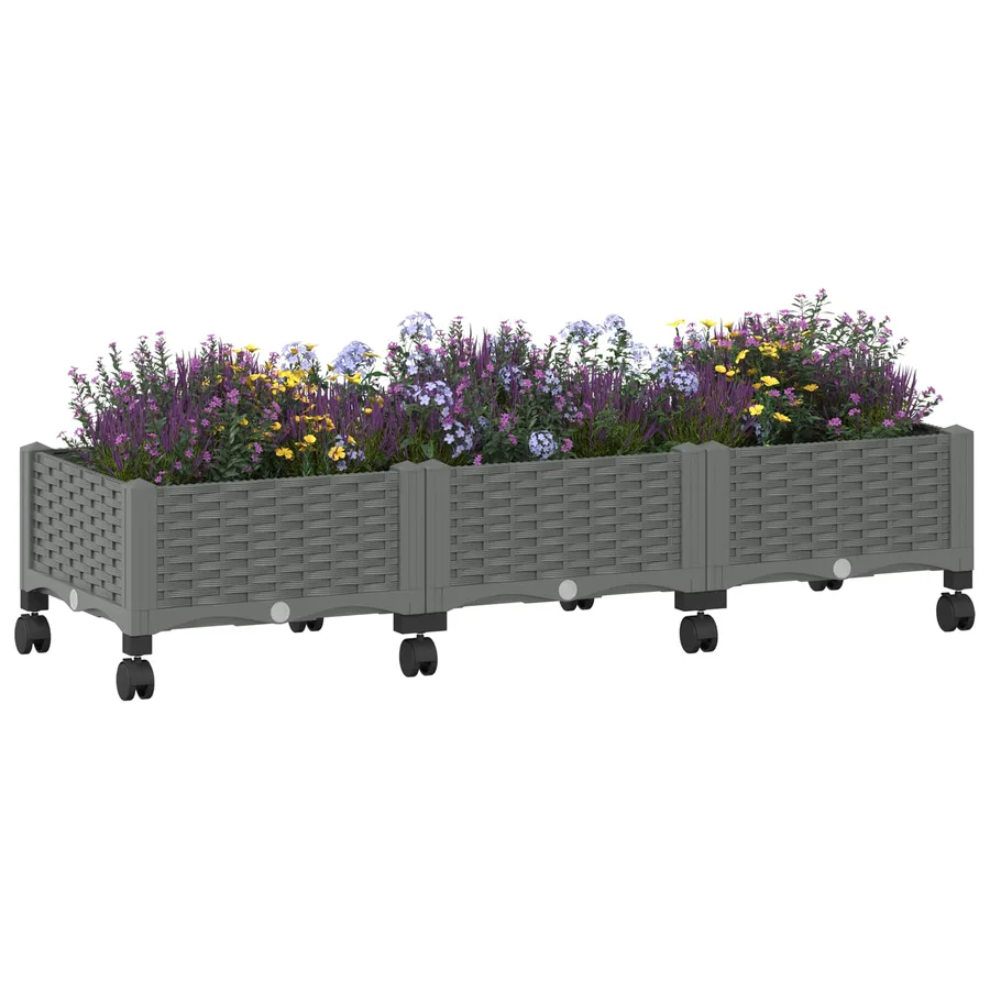 Jardinière avec Roues Gris clair 120 x 40 x 33 cm PP - 3