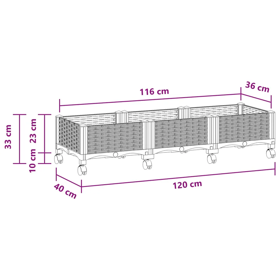 Jardinière avec Roues Gris clair 120 x 40 x 33 cm PP - 8