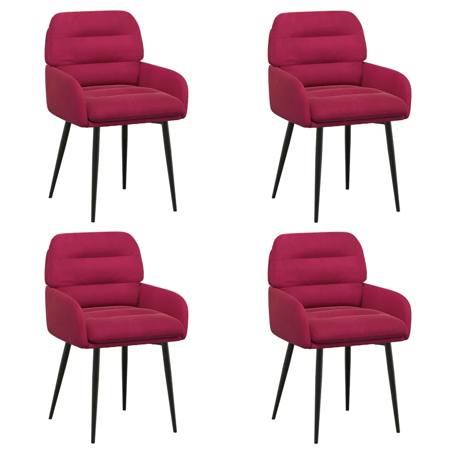 Chaises de salle à manger 4 pcs Velours Bordeaux - 2