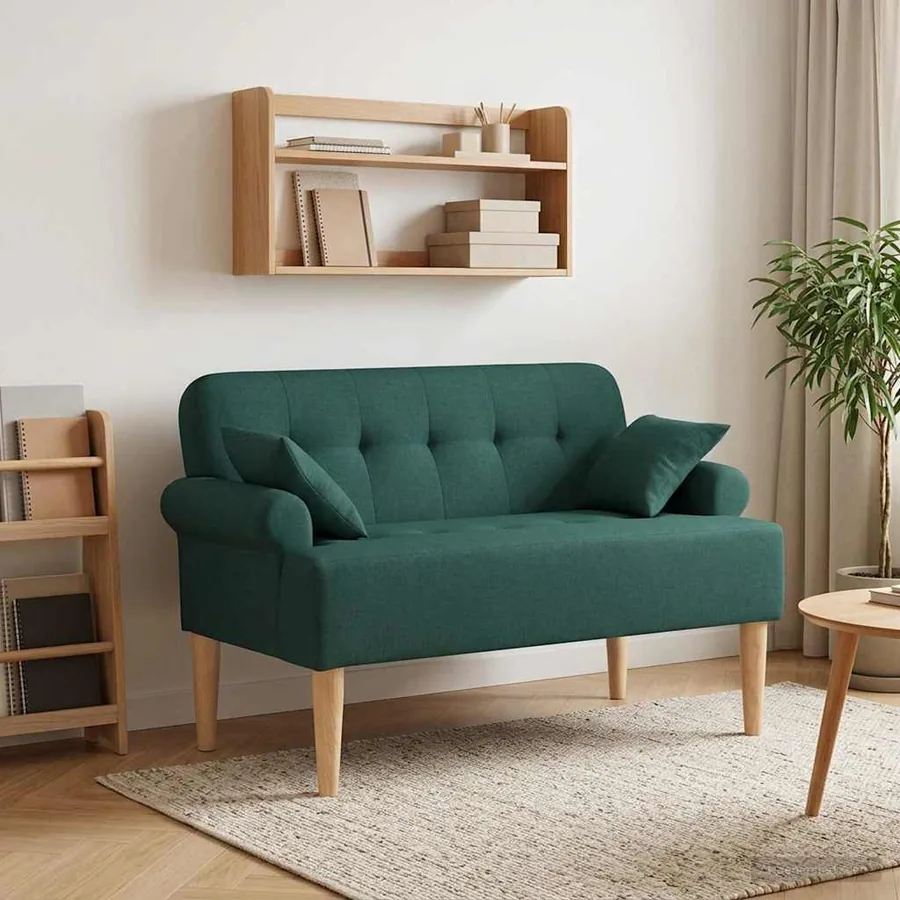 Canapé love seat avec capitonnage en boutons Vert foncé Tissu