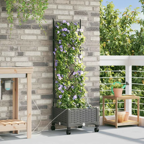 Porte-plante de jardin avec irrigation et roues Gris clair PP