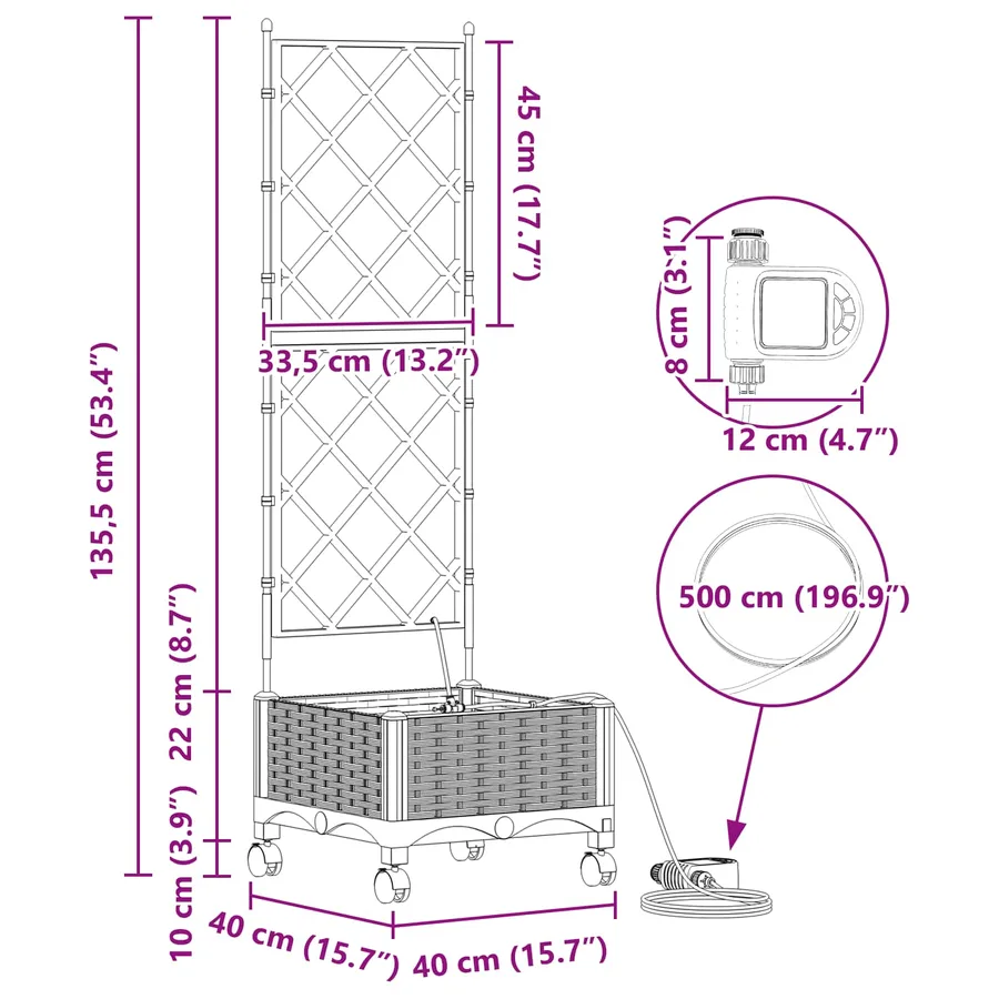 Porte-plante de jardin avec irrigation et roues Gris clair PP - 7