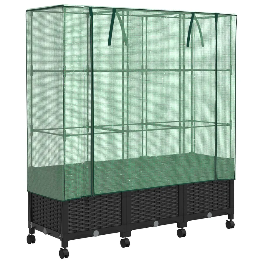 Jardinière de jardin avec couverture de serre et roues 3 pc PP - 2