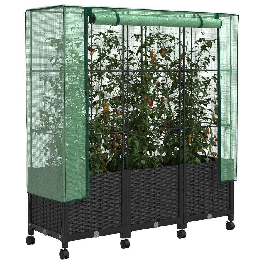 Jardinière de jardin avec couverture de serre et roues 3 pc PP - 3