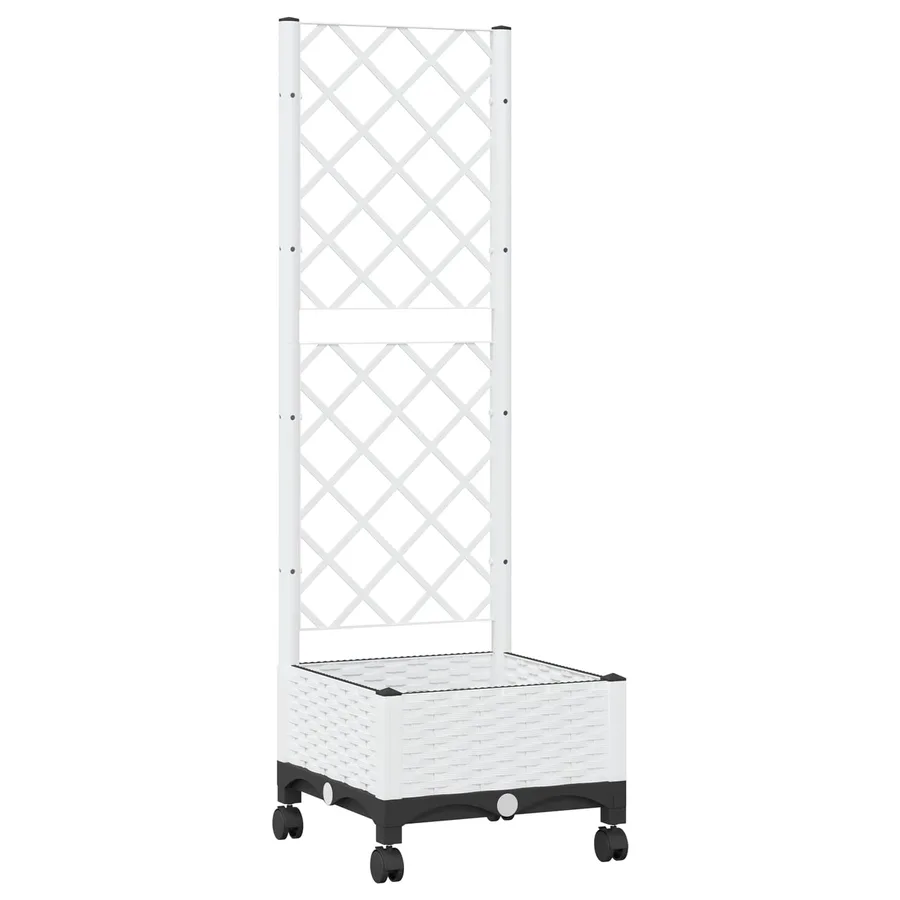 Bac de jardin avec treillis et roues Blanc 40 x 40 x 131,5 cm - 2