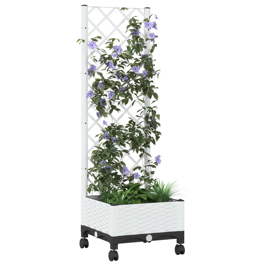 Bac de jardin avec treillis et roues Blanc 40 x 40 x 131,5 cm - 3