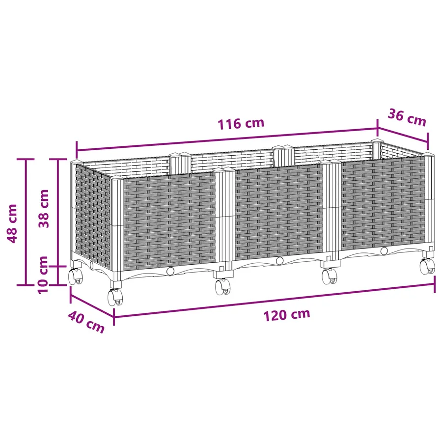 Jardinière avec Roues Marron 120 x 40 x 44 cm PP - 8