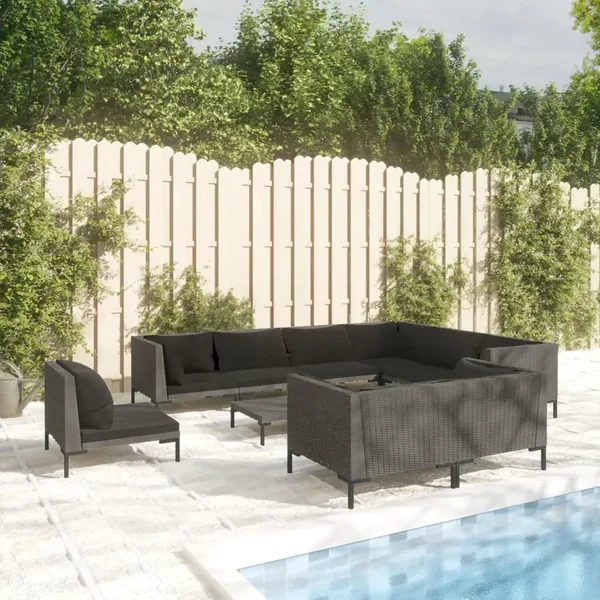 Salon de jardin 10 pcs avec coussins Résine tressée Gris foncé