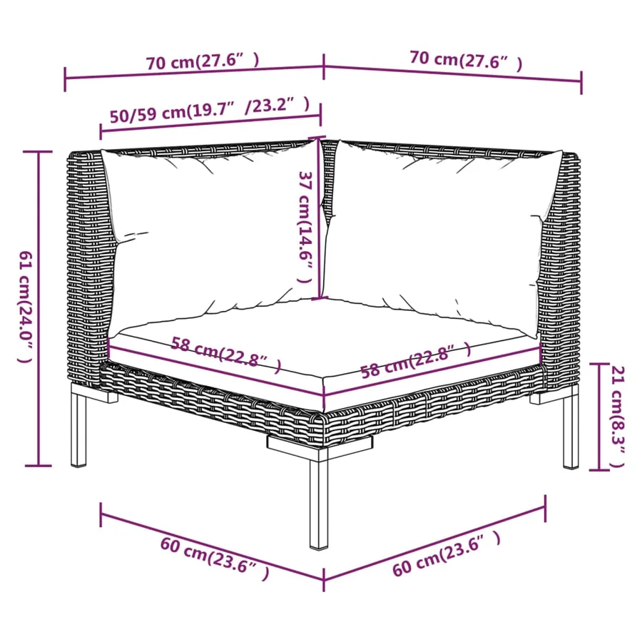 Salon de jardin 10 pcs avec coussins Résine tressée Gris foncé - 11