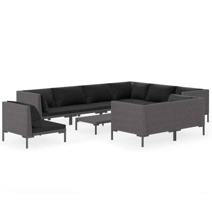 Salon de jardin 10 pcs avec coussins Résine tressée Gris foncé - 2
