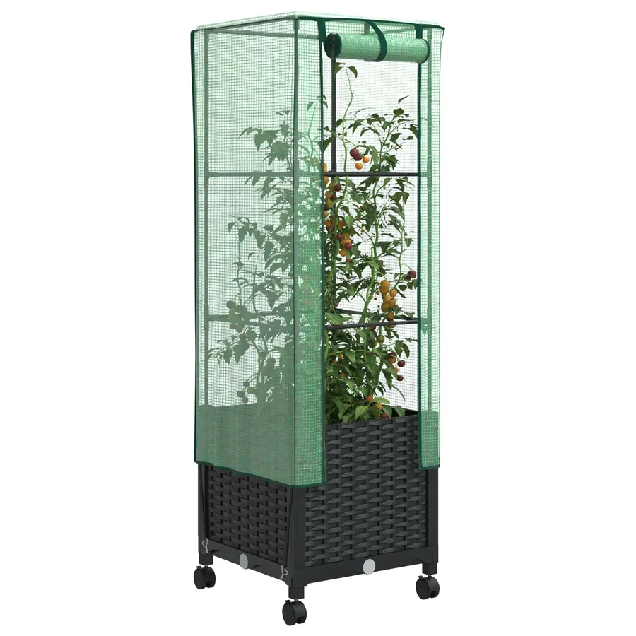 Jardinière de jardin avec couverture de serre et roues Noir PP - 3
