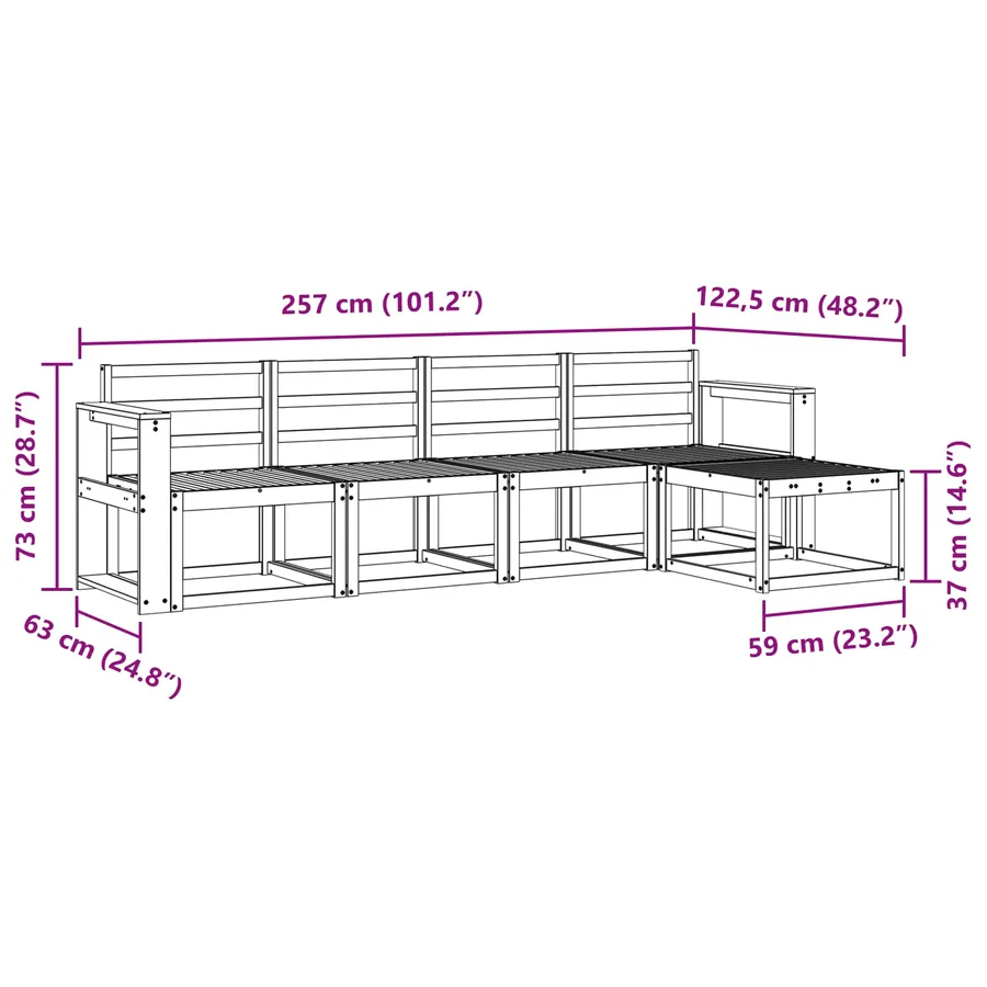 Ensemble de canapés d'extérieur 5 pcs Blanc 257 x 122,5 x 73 cm - 7