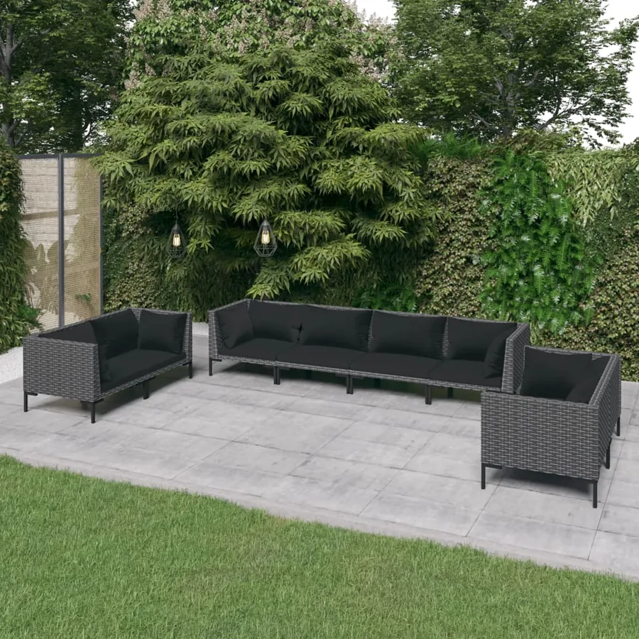 Salon de jardin 8 pcs avec coussins Résine tressée Gris foncé