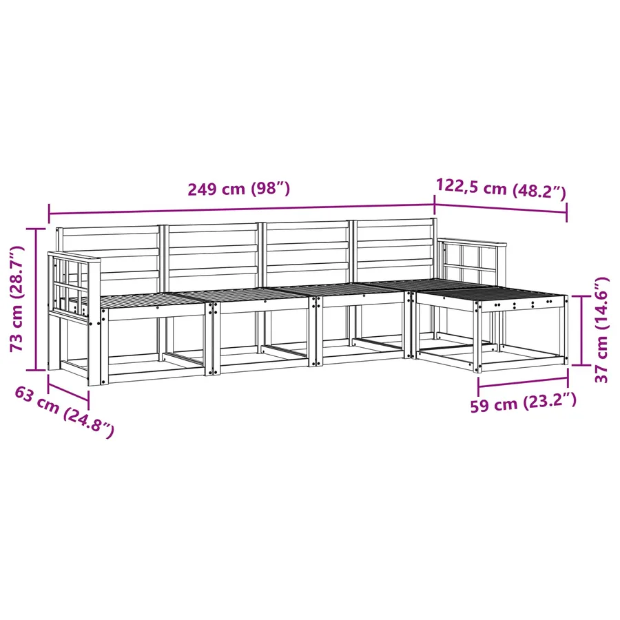 Ensemble de canapés d'extérieur 5 pcs Blanc 249 x 122,5 x 73 cm - 7
