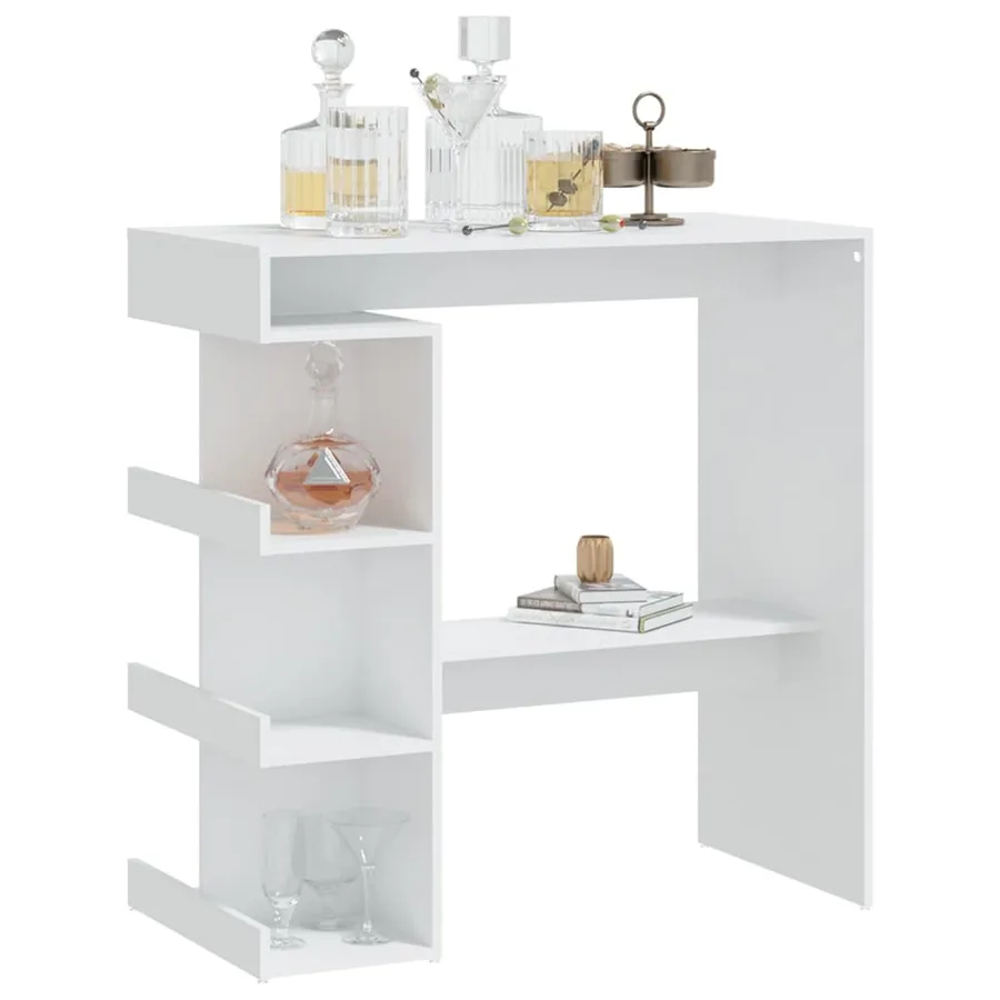 Table de bar avec étagère de rangement Blanc Bois d'ingénierie - 4