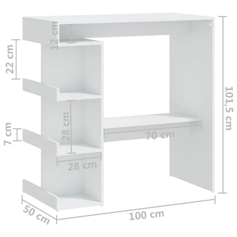 Table de bar avec étagère de rangement Blanc Bois d'ingénierie - 7