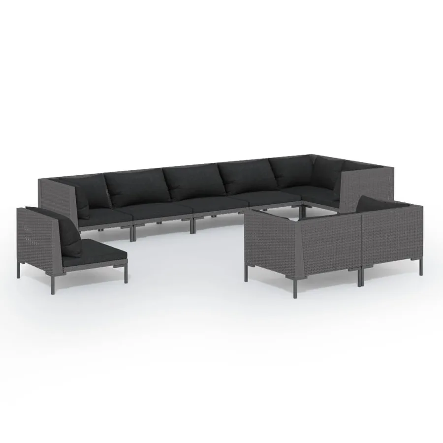 Salon de jardin 9 pcs avec coussins Résine tressée Gris foncé - 2