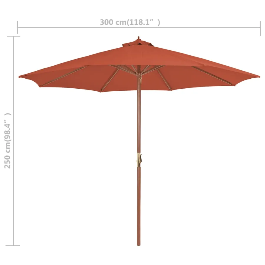 Parasol d'extérieur avec mât en bois 300 cm terre cuite - 7