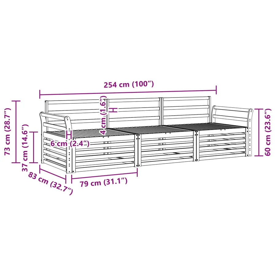 Ensemble de canapés d'extérieur 3 pc Blanc Bois d'Acacia Massif - 5