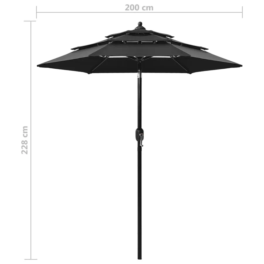 Parasol de jardin à 3 niveaux avec mât en aluminium noir - 8