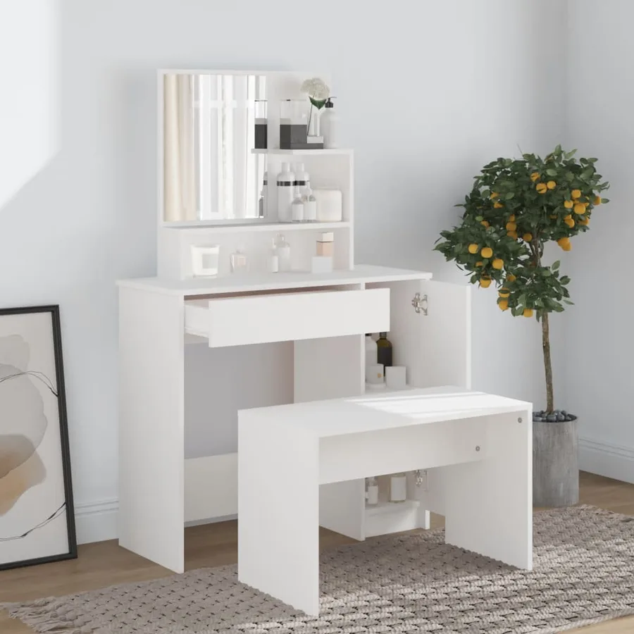 Coiffeuse avec miroir blanc 86,5x35x136 cm - 3