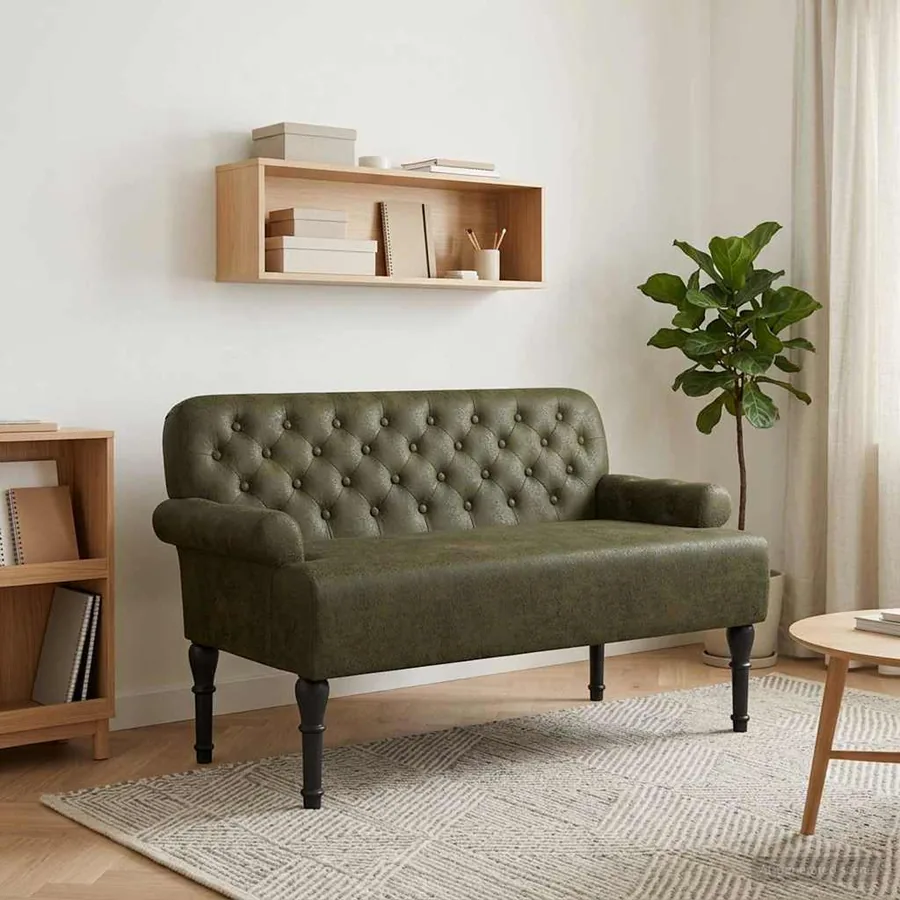 Canapé love seat avec capitonnage en boutons Vert armée