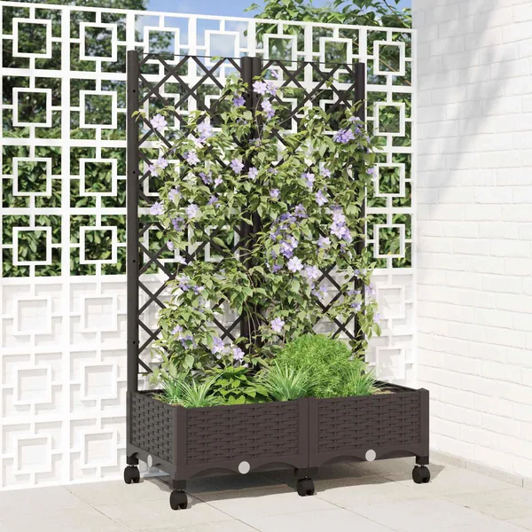 Bac de jardin avec treillis et roues Marron 80 x 40 x 131,5 cm