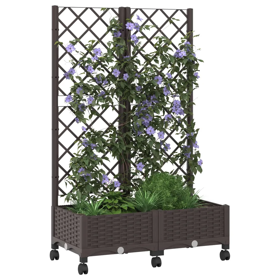 Bac de jardin avec treillis et roues Marron 80 x 40 x 131,5 cm - 3
