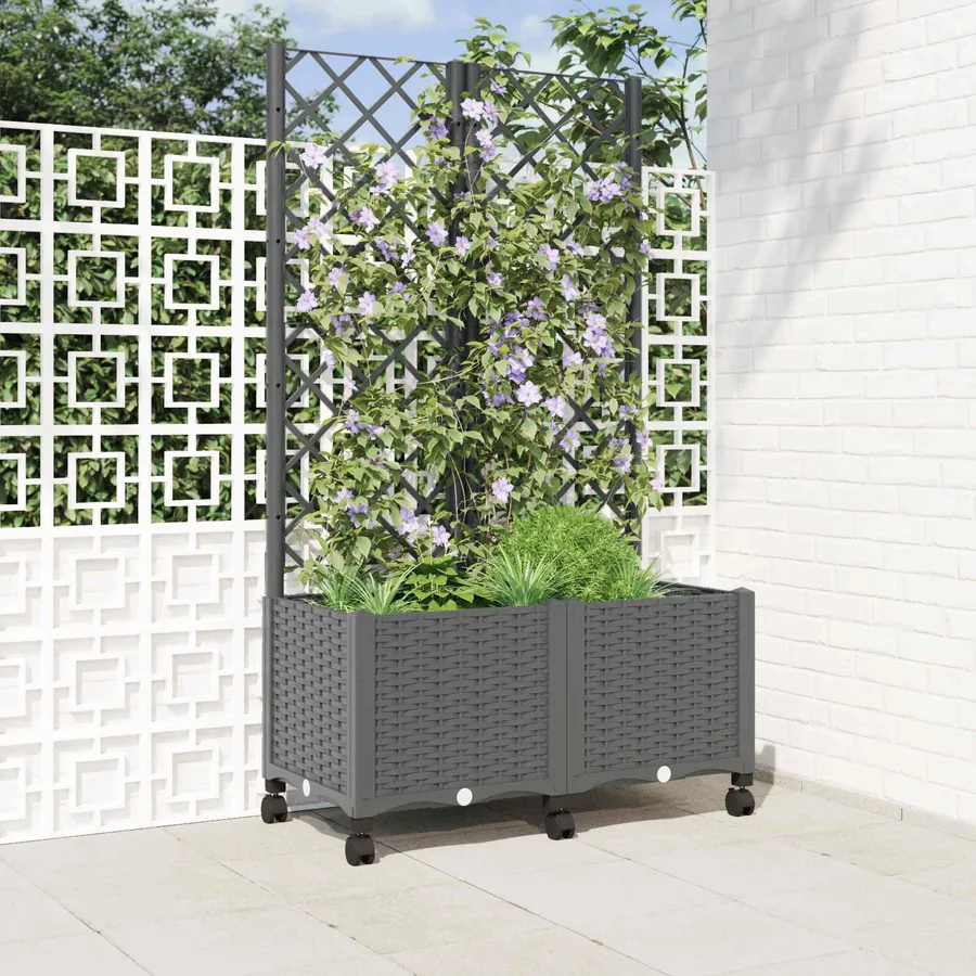 Bac de jardin avec treillis et roues Gris clair PP