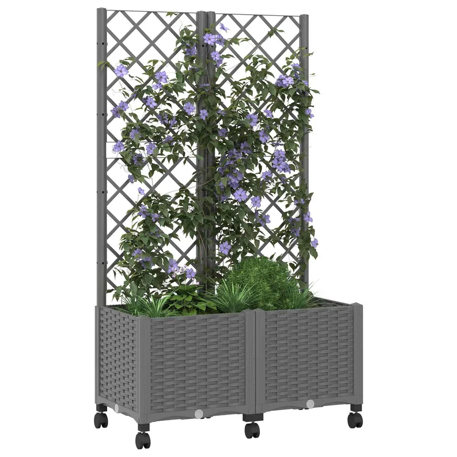 Bac de jardin avec treillis et roues Gris clair PP - 3