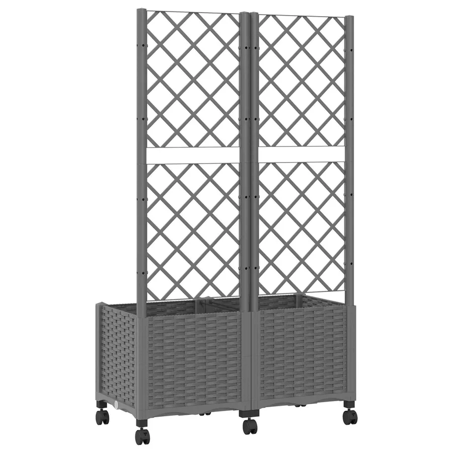 Bac de jardin avec treillis et roues Gris clair PP - 5