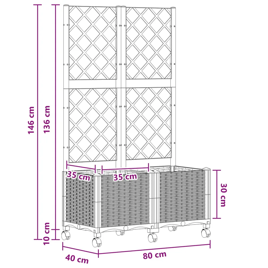 Bac de jardin avec treillis et roues Gris clair PP - 8