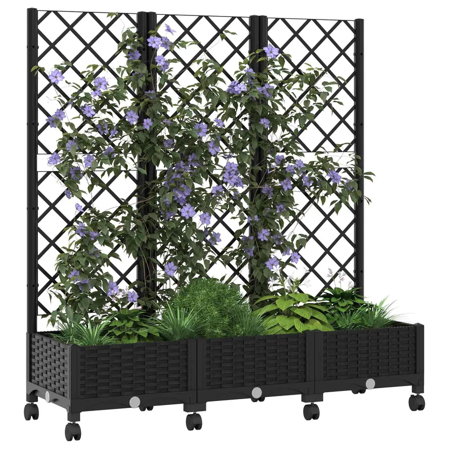 Bac de jardin avec treillis et roues Noir 120 x 40 x 131,5 cm - 3