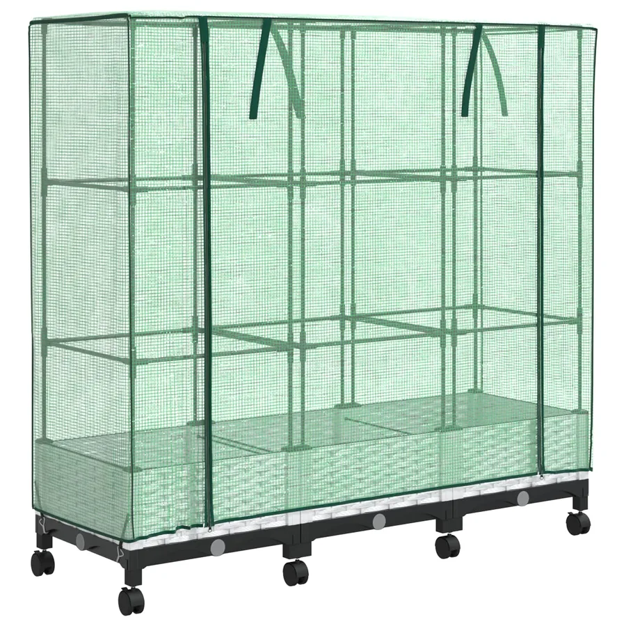 Jardinière de jardin avec couverture de serre et roues 3 pc PP - 2