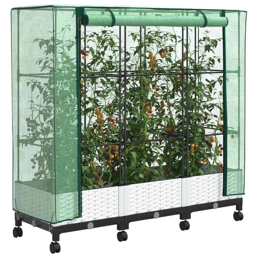 Jardinière de jardin avec couverture de serre et roues 3 pc PP - 3