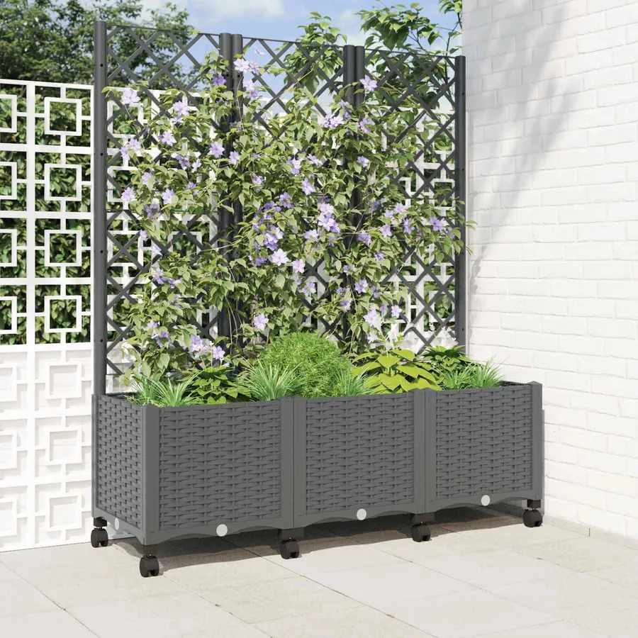 Bac de jardin avec treillis et roues Gris clair PP