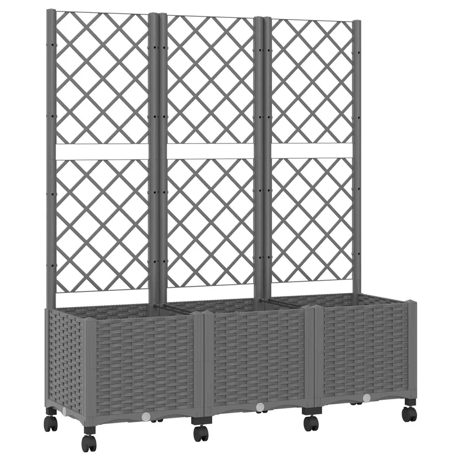 Bac de jardin avec treillis et roues Gris clair PP - 2
