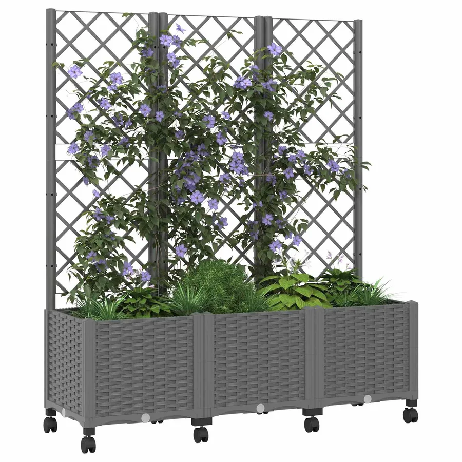 Bac de jardin avec treillis et roues Gris clair PP - 3